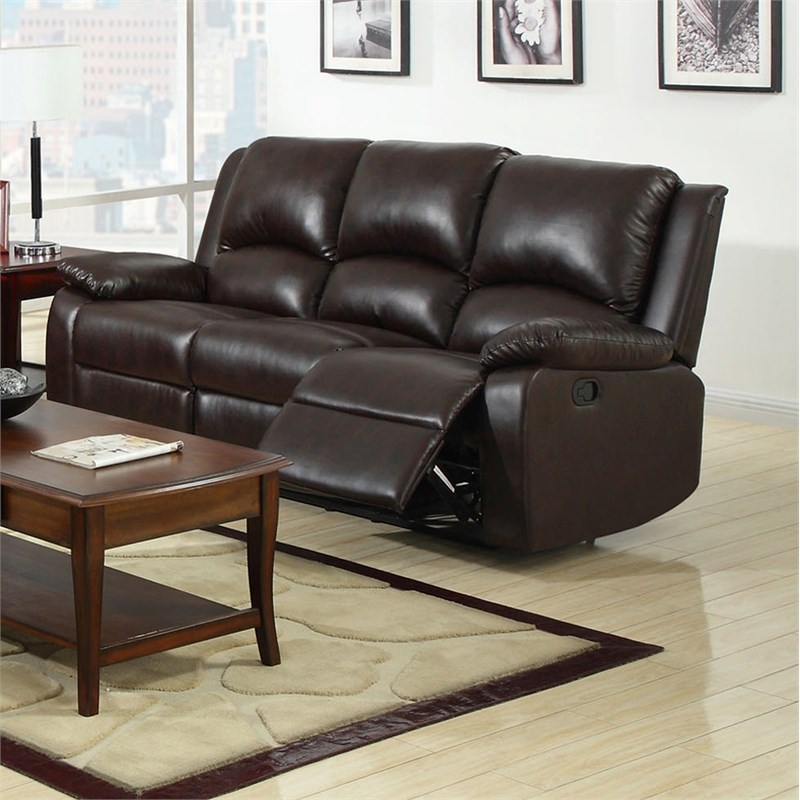 Furniture of America Bantell Faux Leather Tufted Reclining Sofa in Rustic Brown