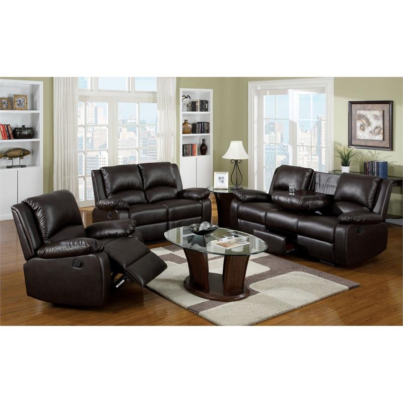 Furniture of America Bantell Faux Leather Reclining Sofa in Rustic Brown