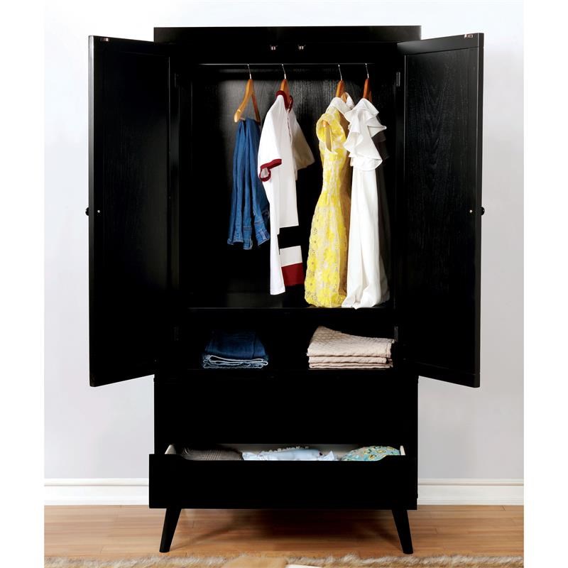 Furniture of America Belkor MidCentury Modern Solid Wood Armoire in
