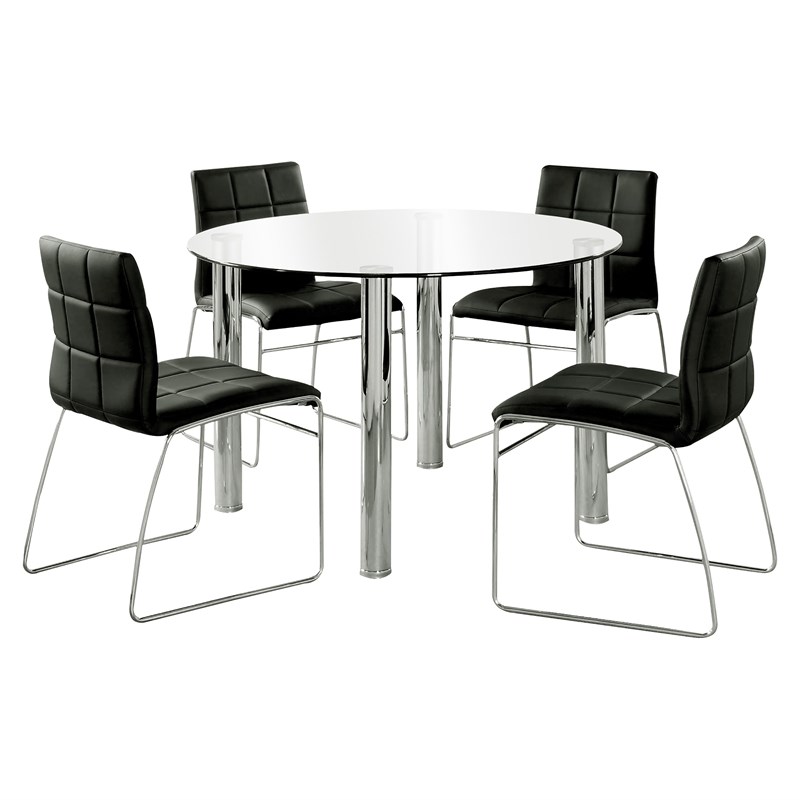 Furniture of America Poipen Metal 5-Piece Dining Table Set in Black