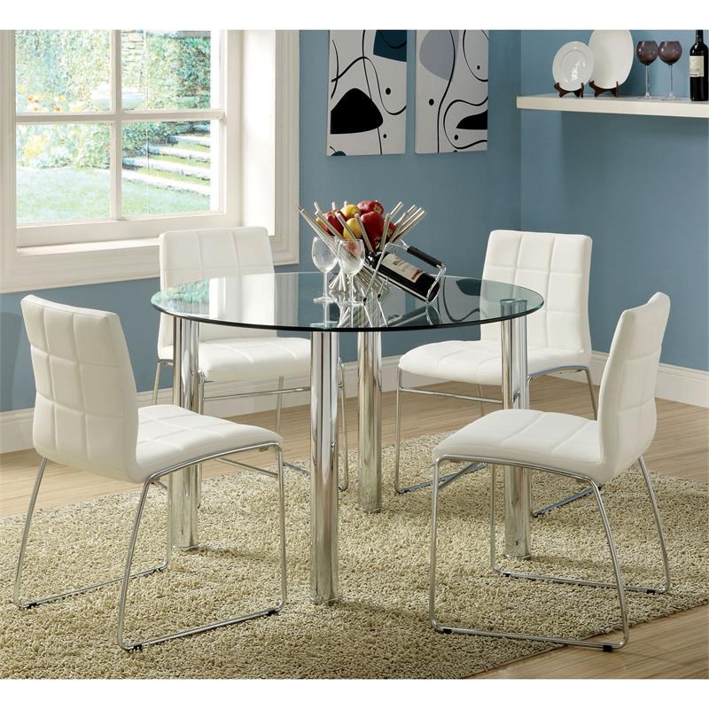 Furniture of America Poipen Metal 5-Piece Dining Table Set in White