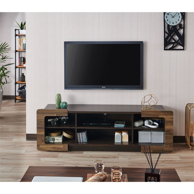 Furniture of America Norvell Wood Storage 62-Inch TV Stand in Brown Wenge