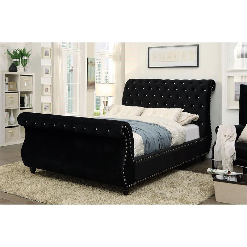 Furniture of America Luxy Transitional Fabric King Sleigh Bed in Black