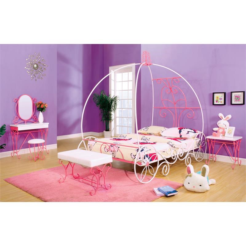 furniture of america heiress metal full princess carriage bed in pink