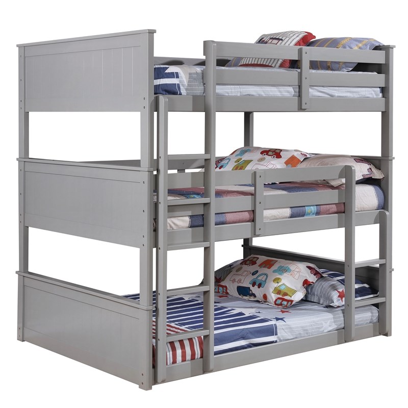 Furniture of America Dorian Solid Wood Triple Twin Bunk Bed in Gray
