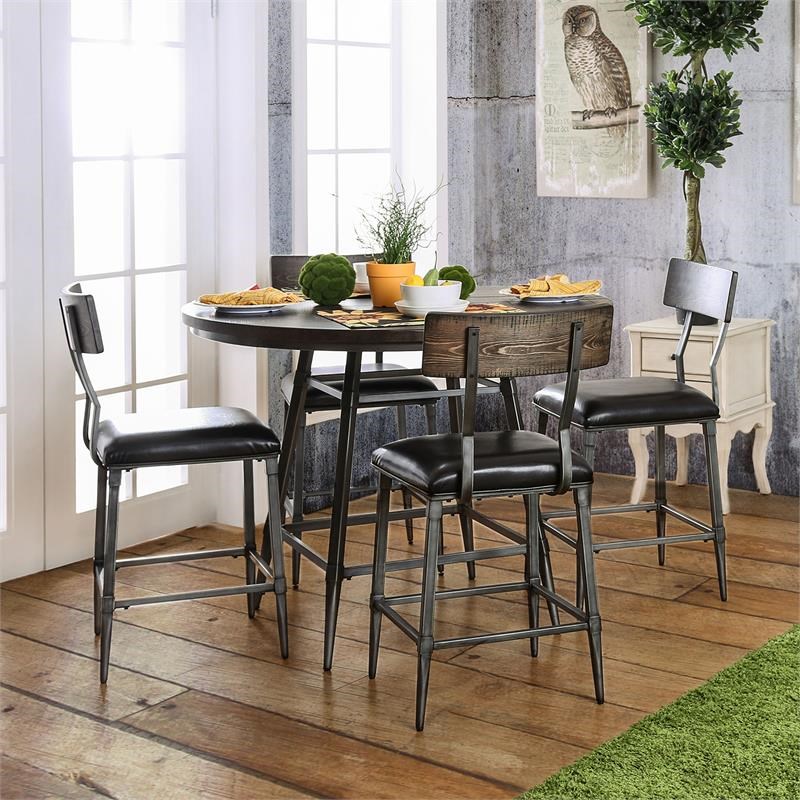 Furniture of America Haliana Metal 5-Piece Counter Dining Set in Weathered Gray