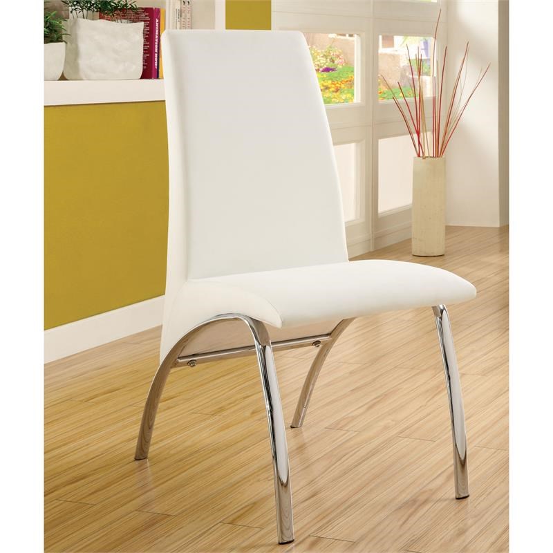 Furniture of America Duell Faux Leather Side Chair in White (Set of 2)