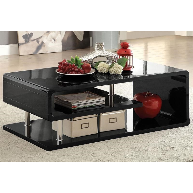 Furniture of America Lazer Contemporary 2-Piece Wood Coffee Table Set in Black