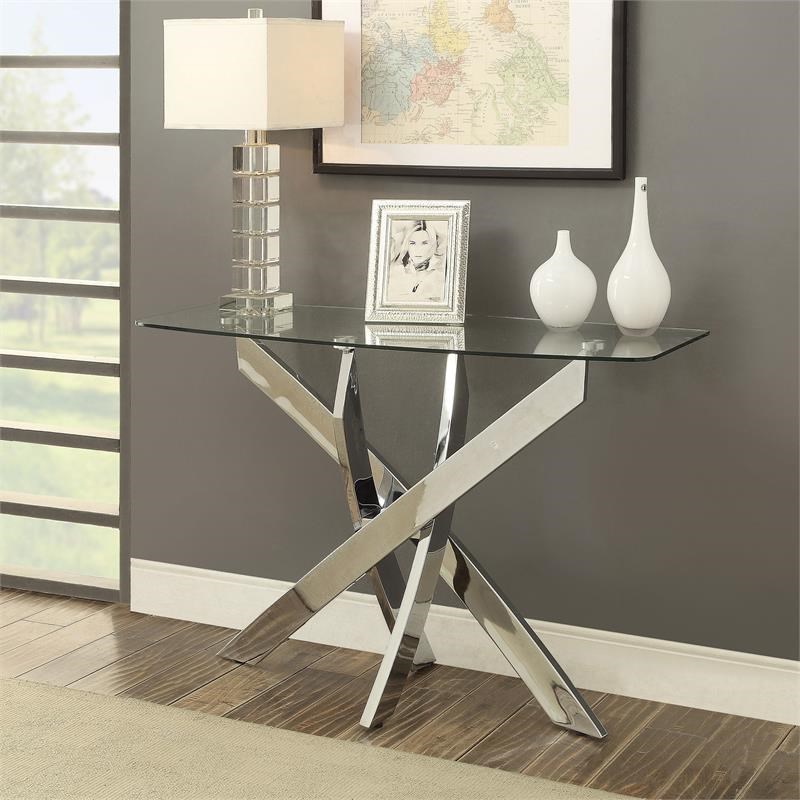 Furniture of America Bryce Contemporary Metal 45-Inch Sofa Table in Chrome