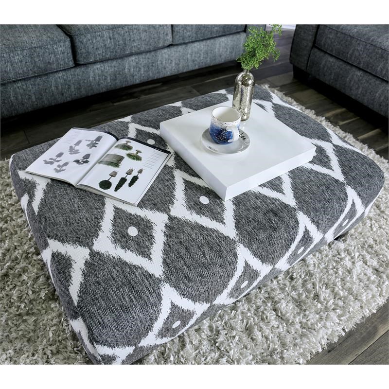 Furniture of America Amberly Contemporary Fabric Rectangular Ottoman in Gray