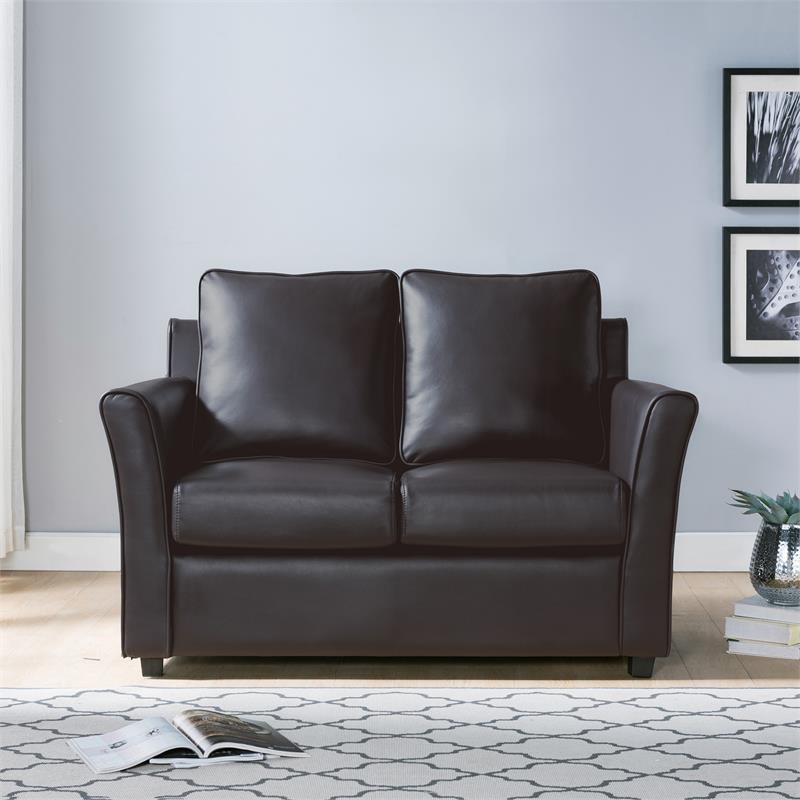 Furniture of America Lillard Faux Leather Upholstered Loveseat in Dark Gray