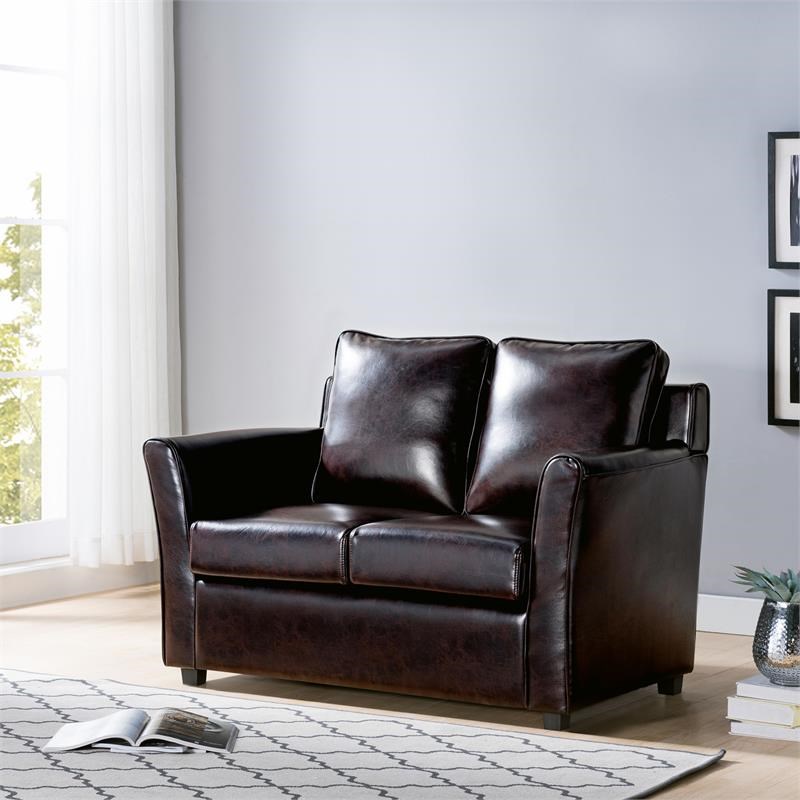 Furniture of America Lillard Faux Leather Upholstered Loveseat in Brown