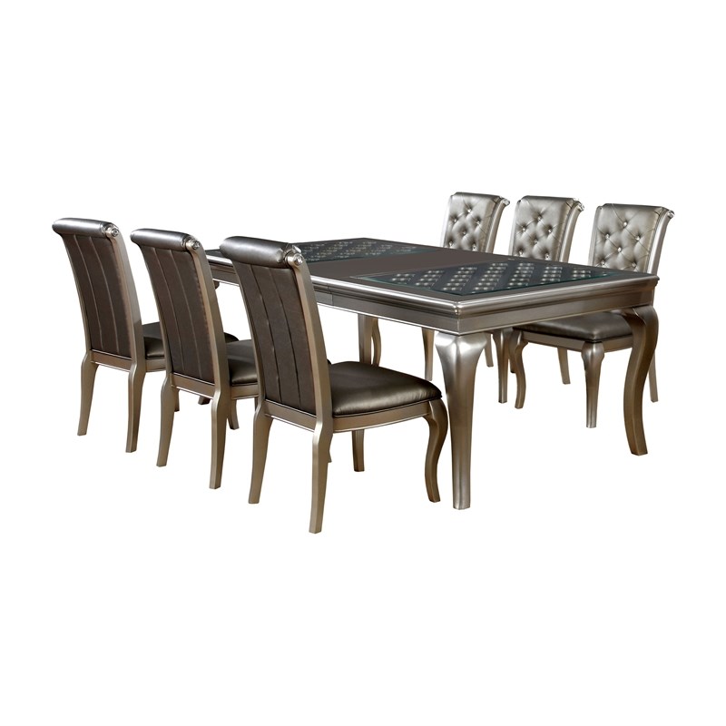 Furniture of America Bethlehem Wood 7-Piece Dining Table Set in Champagne