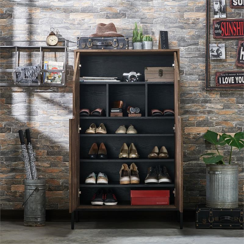 Furniture of America McCarron Rustic Wood 8-Shelf Shoe Cabinet in Reclaimed Oak