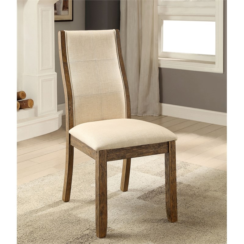Furniture of America Spiro Fabric Padded Dining Chair in Beige (Set of 2)