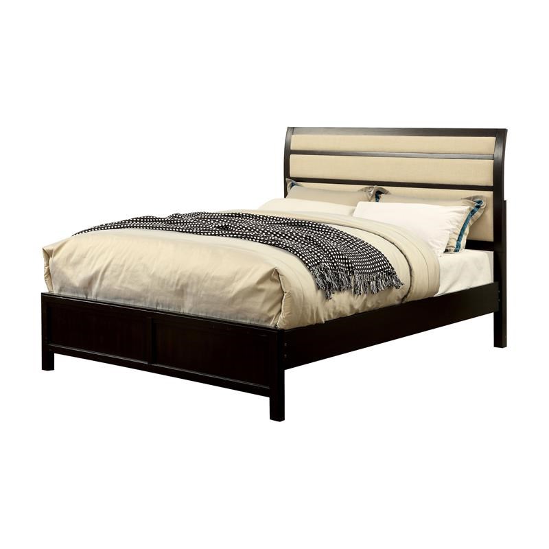 Furniture Of America Vela Solid Wood Cal King Platform Bed In Espresso And Beige Idf 7580ex Ck