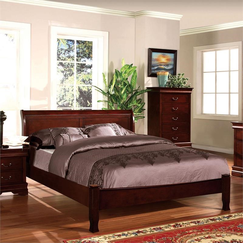 Furniture of America Solid Wood Twin Sleigh Bed in Cherry
