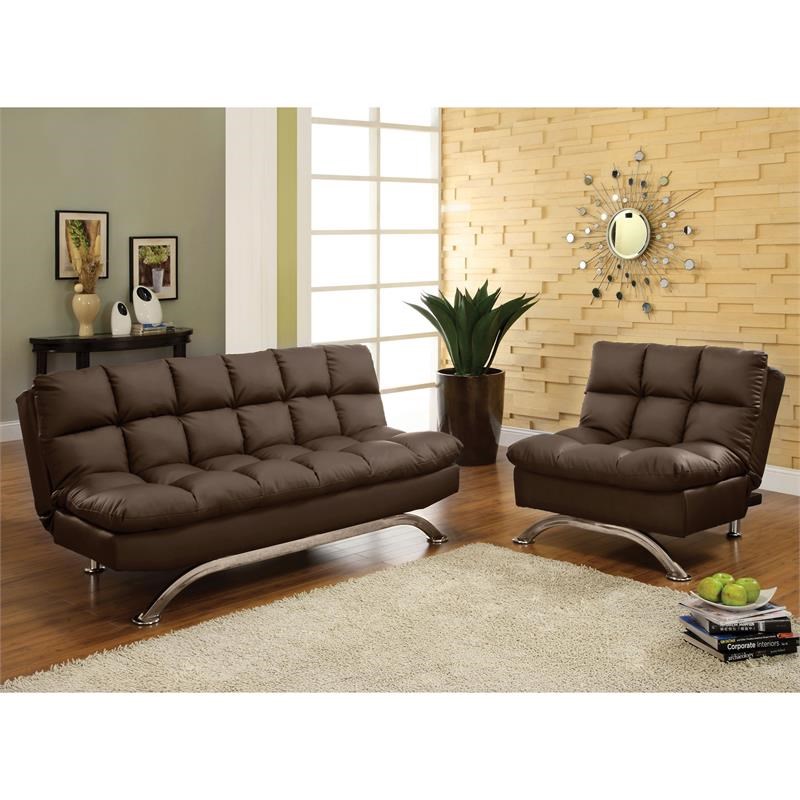 Furniture Of America Preston Faux, Dark Brown Leather Sleeper Sofa