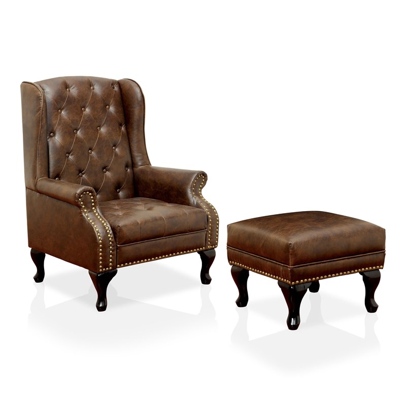 Ottoman Rustic Brown Homesquare, Leather Accent Chairs With Ottoman