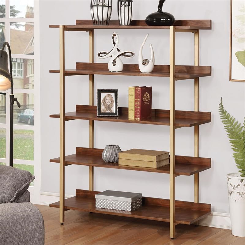 Furniture of America Teviot Contemporary Wood 5-Tier Bookshelf in Light Walnut