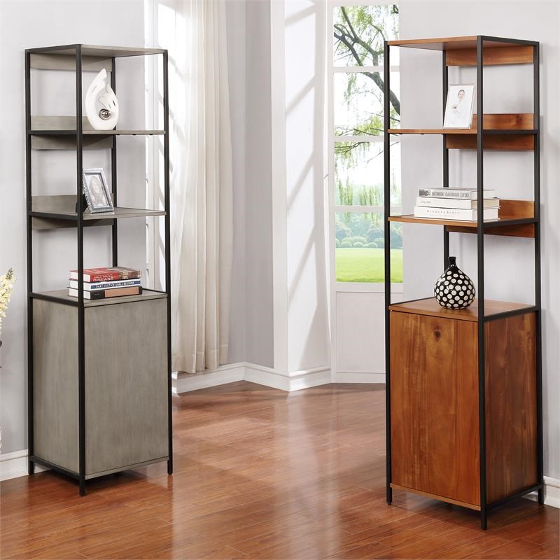 Furniture of America Groden Modern Metal and Wood 1-Cabinet Bookcase in Natural