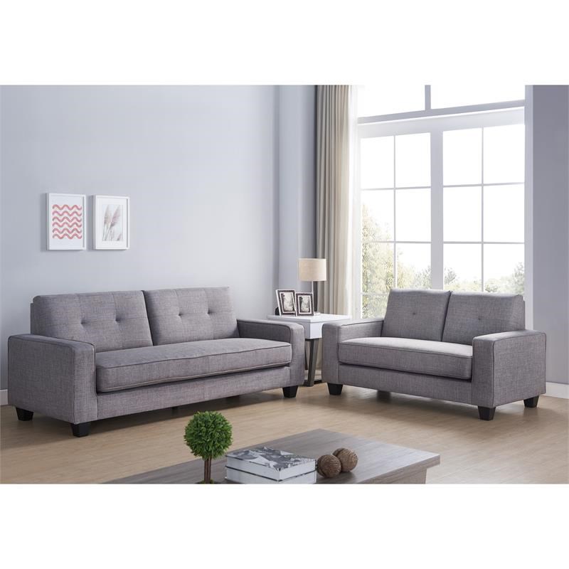 Furniture of America Megumi Modern Fabric Loveseat with Solid Wood Legs in Gray