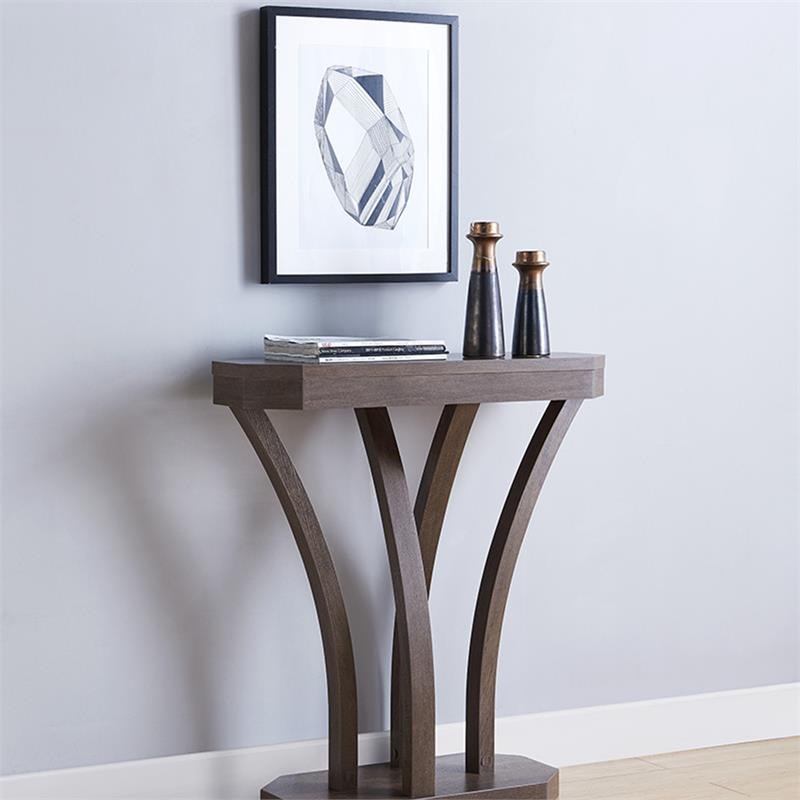 furniture of america cinque wood curved console table in walnut oak