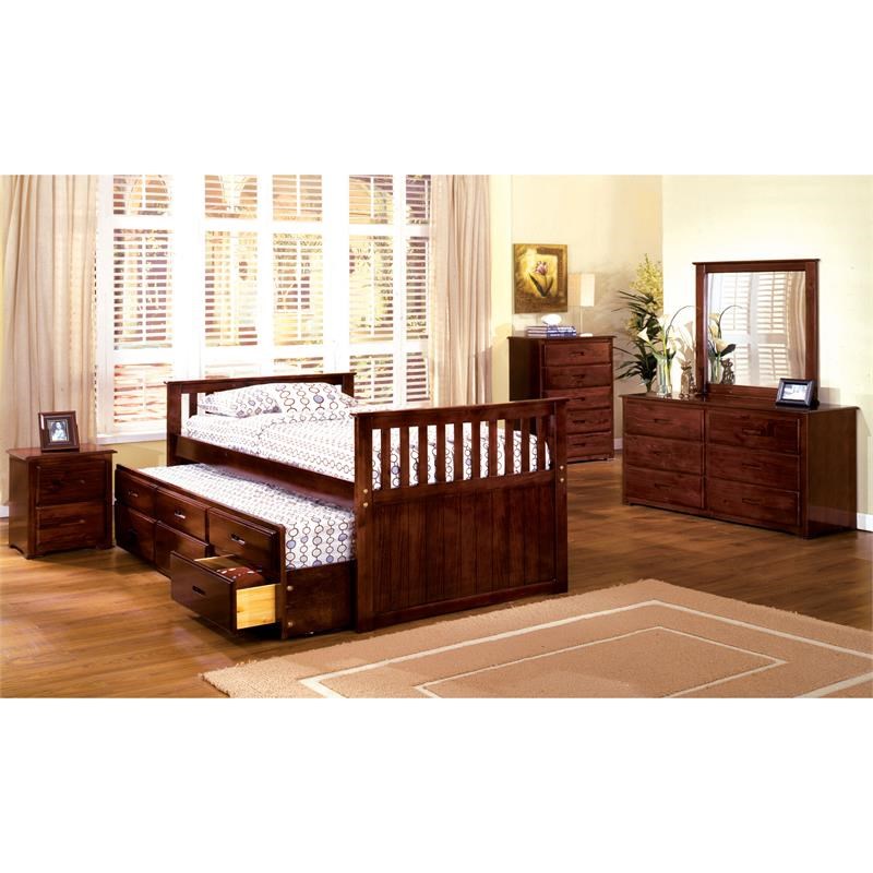 Furniture of America Tahoe 2-Piece Cherry Wood Twin Bed with Trundle