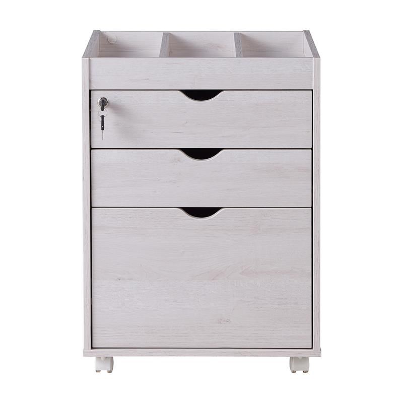 Furniture Of America Dune Wood Mobile Locking File Cabinet In White Oak Idi 192521