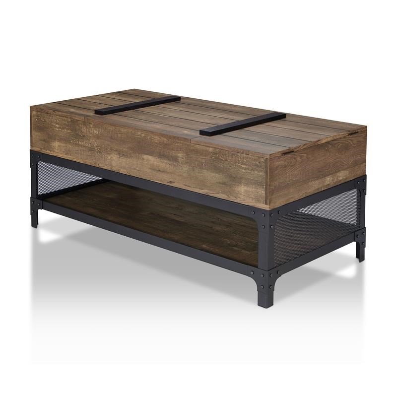 Furniture of America Brome Wood LiftTop Coffee Table in Reclaimed Oak