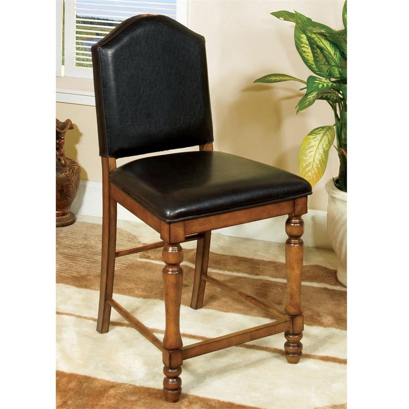 Furniture of America Hesperia Faux Leather Stool in Black and Brown (Set of 2)