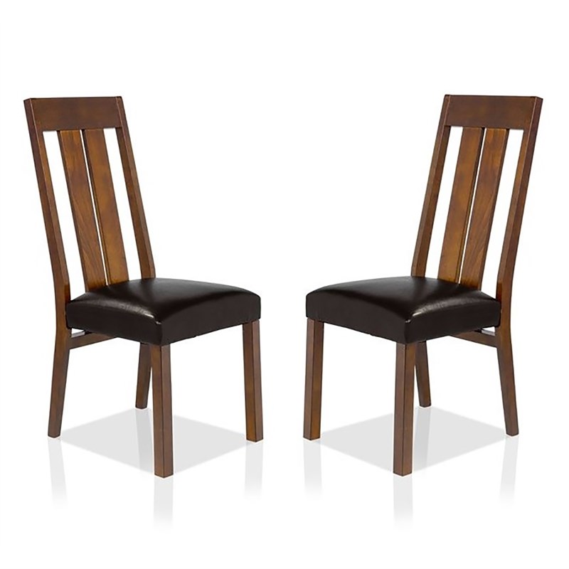Furniture of America Marvina Faux Leather Side Chair in Dark Oak (Set of 2)