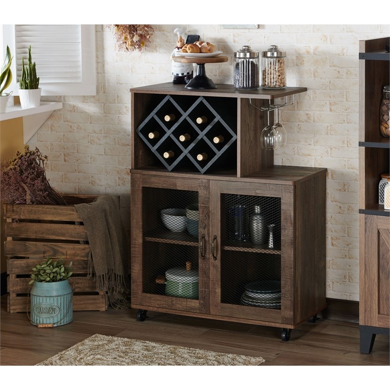 Furniture of America Codex Rustic Wood 4-Shelf Mini Bar in Reclaimed ...