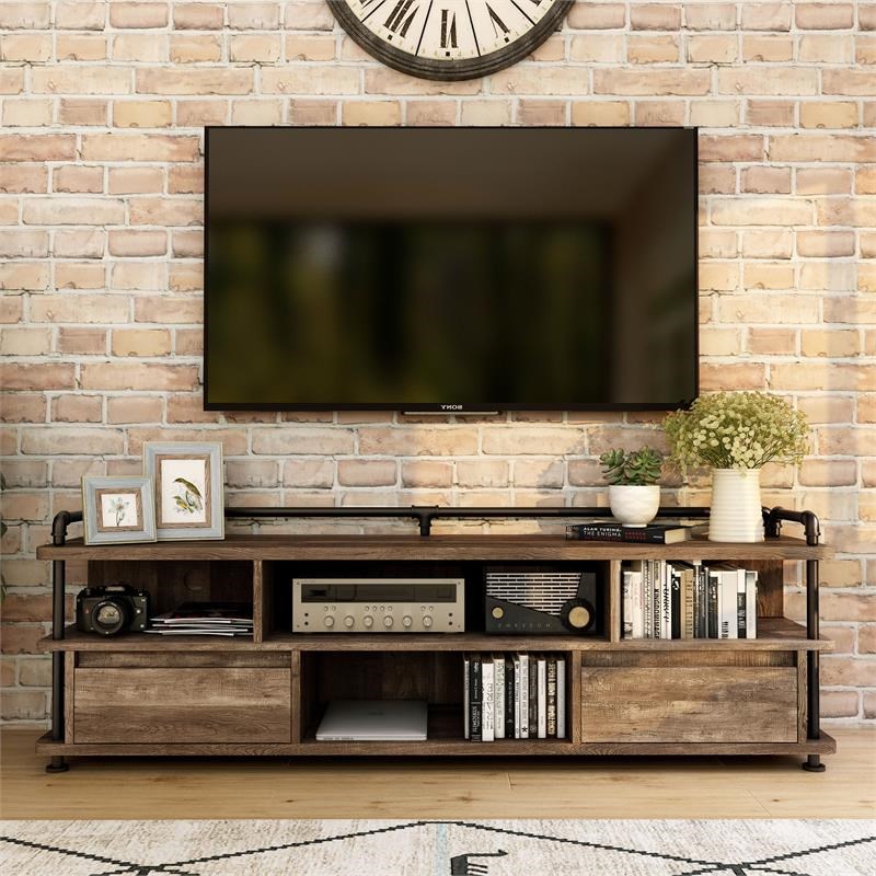 Furniture of America Karin Wood Multi-Storage TV Stand in Reclaimed Oak