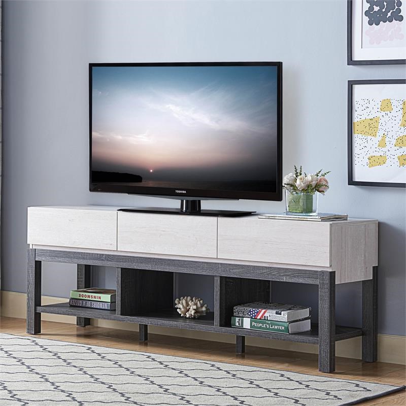 Furniture of America Ganett Wood 3-Drawer TV Stand in White and Gray