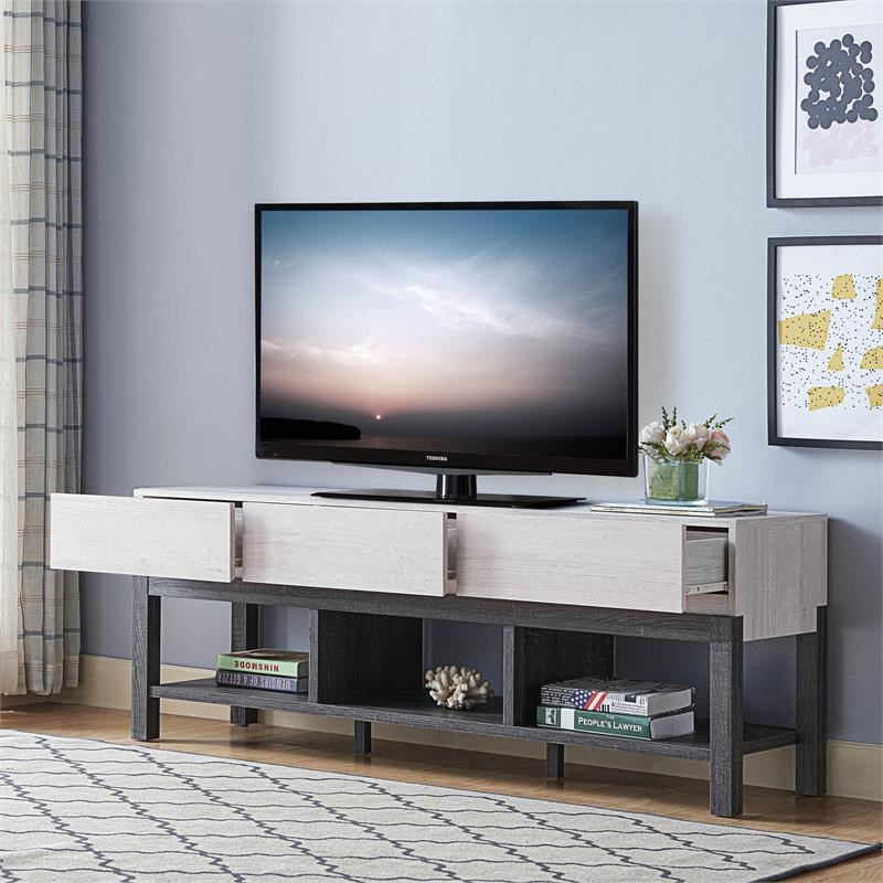 Furniture of America Ganett Wood 3-Drawer TV Stand in White and Gray
