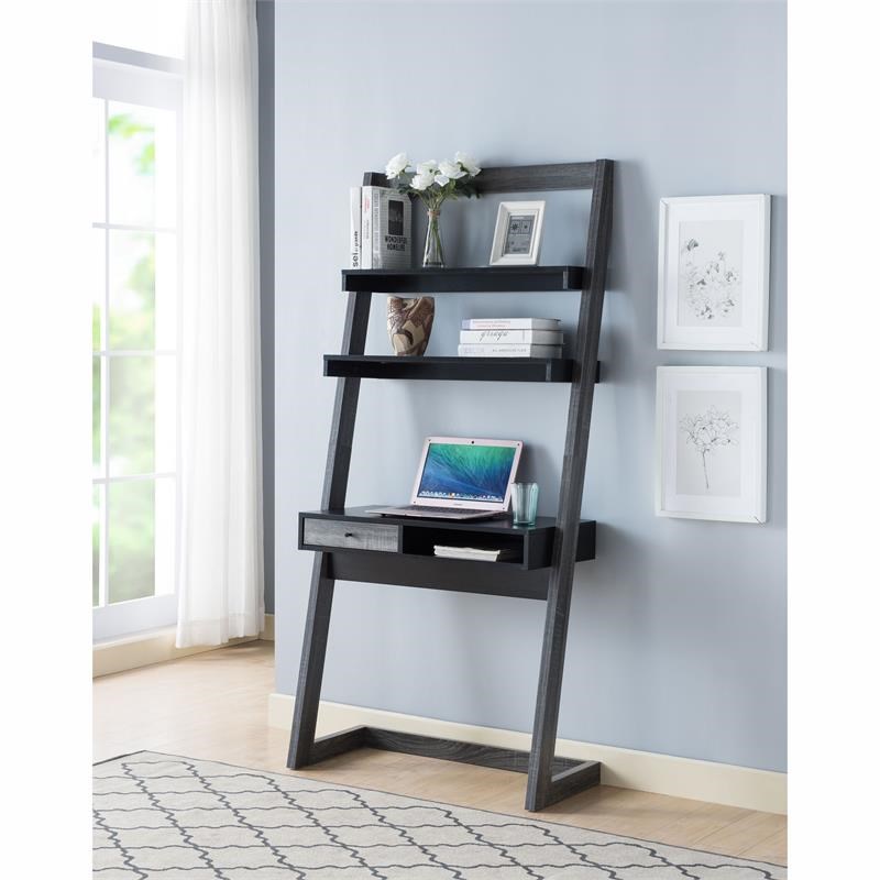 Furniture of America Lazlo Wood Writing Desk with Shelves in Black and Gray