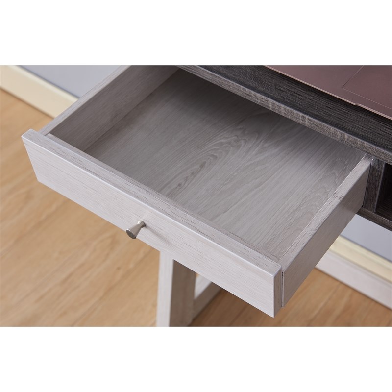 Furniture of America Lazlo Wood Writing Desk with Shelves in White Oak and Gray