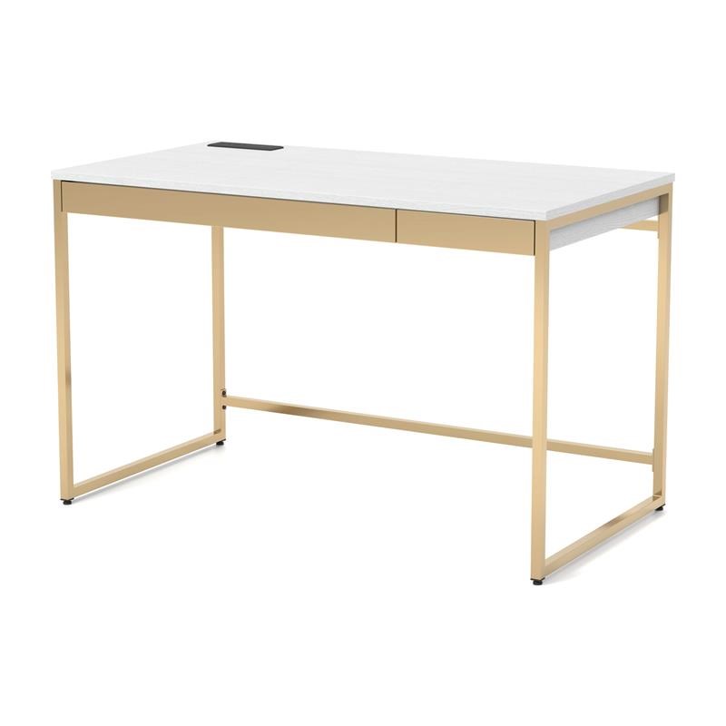 Furniture of America Abair Metal Writing Desk with USB Port in White