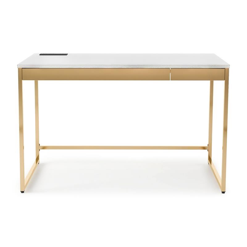Furniture of America Abair Metal Writing Desk with USB Port in White