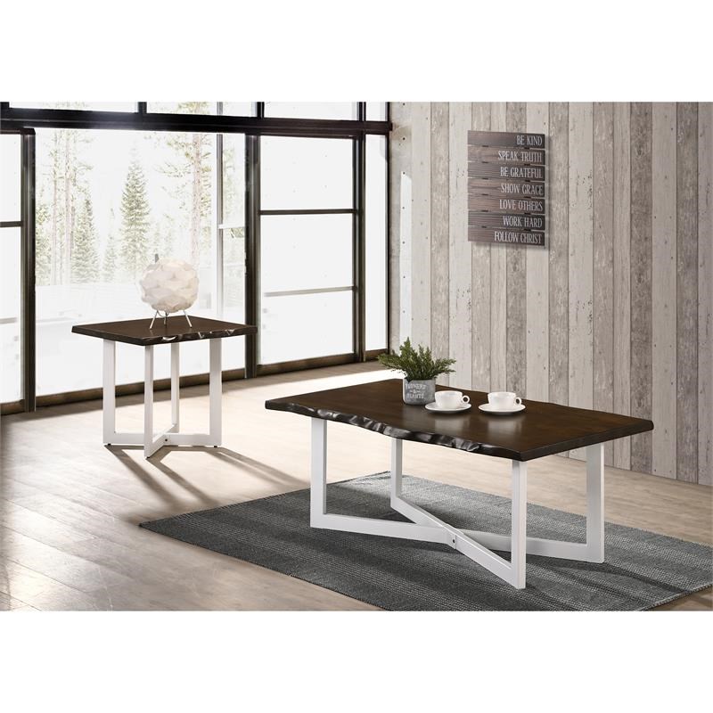 Furniture of America Baletto Wood 2-Piece Coffee Table Set in Oak and White