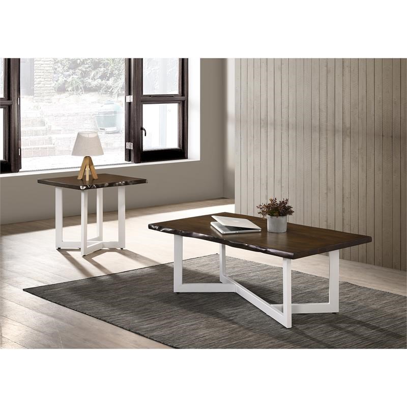 Furniture of America Krestian Wood 2-Piece Coffee Table Set in Oak and White