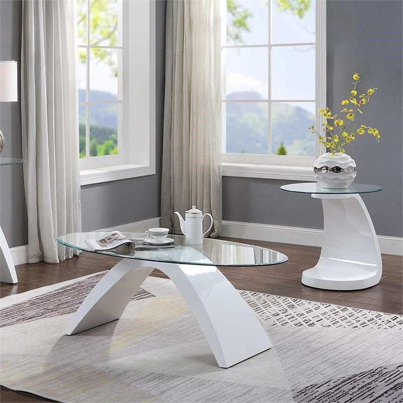Furniture of America Pelletoni Wood 2-Piece Coffee Table Set in White