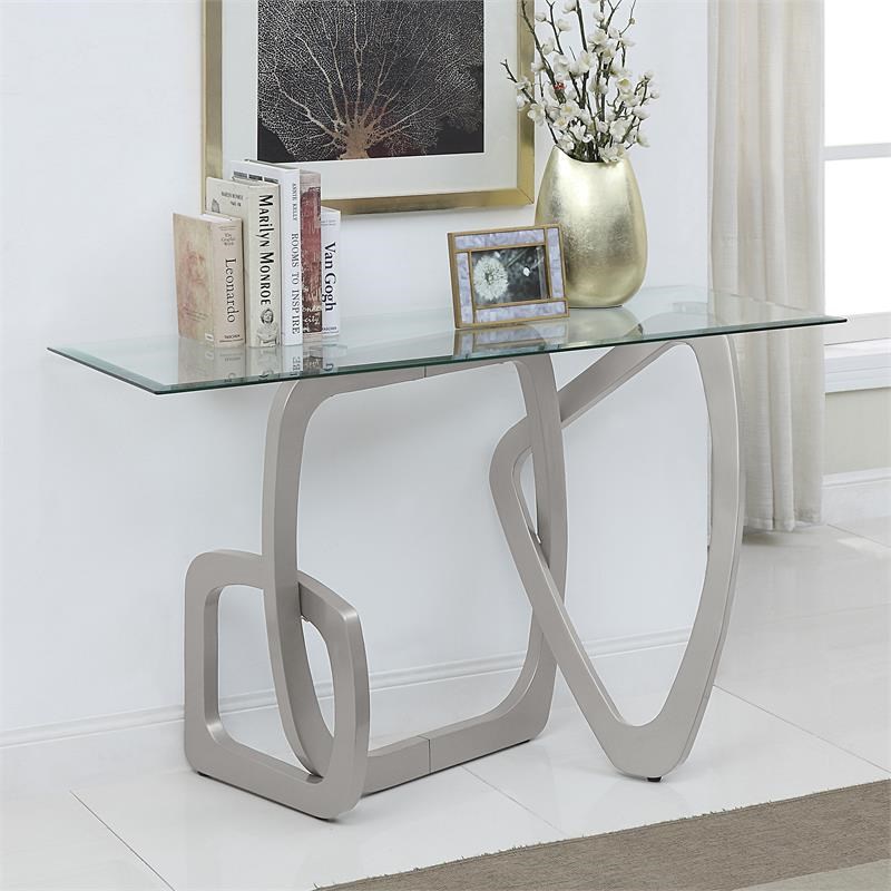 furniture of america contemporary glass top console table in