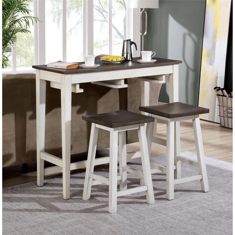 Furniture Of America Elda Wood 3 Piece Counter Height Table Set In