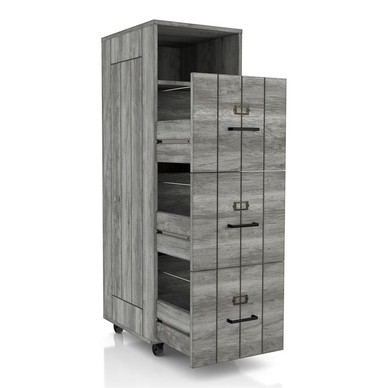 Furniture of America Thelo Industrial Wood Filing Cabinet with Wheels in Gray