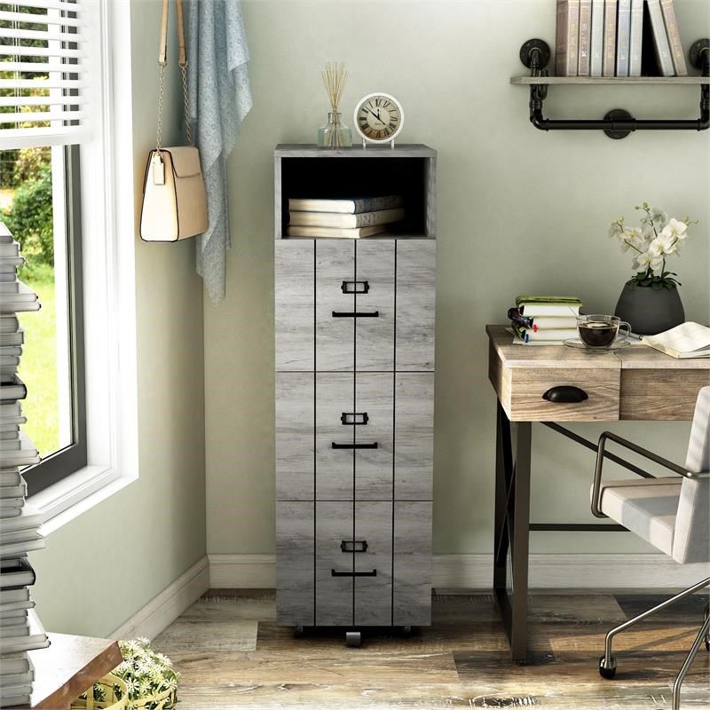 Furniture of America Thelo Industrial Wood Filing Cabinet with Wheels in Gray
