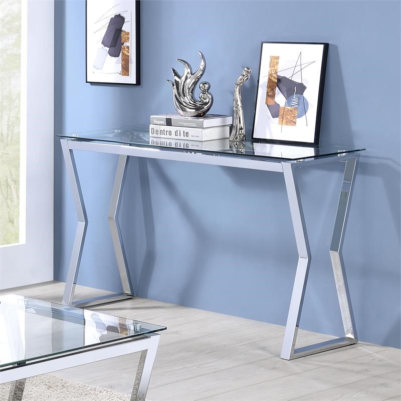 Furniture of America Syann Contemporary Glass Top Console Table in Chrome