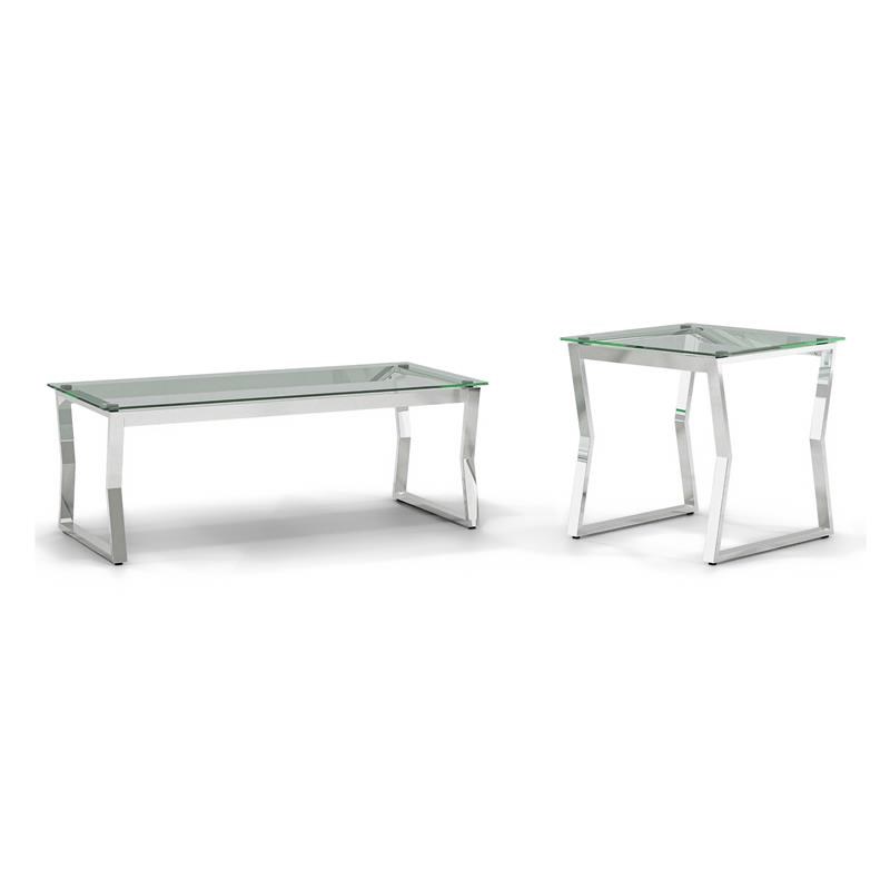 Furniture of America Syann Glass Top 2-Piece Coffee Table Set in Chrome