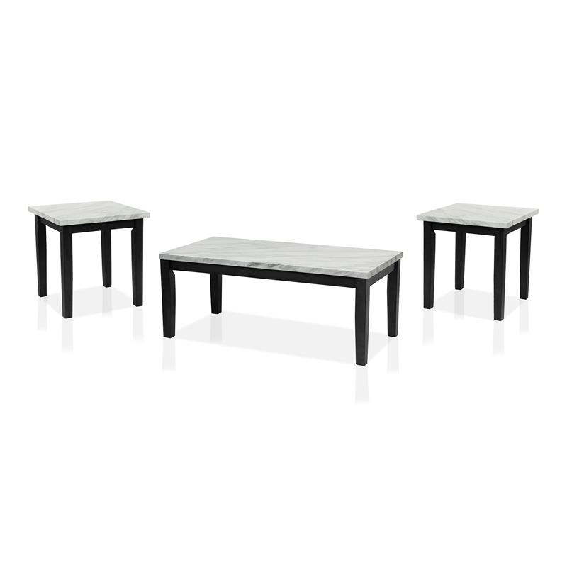 Furniture of America Korlyn Wood 3-Piece Coffee Table Set in White